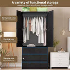 Armoire-penderie avec 3 tiroirs et 2 portes, meuble de rangement en bois pour chambre à coucher, armoire autoportante