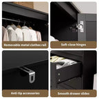 Armoire-penderie avec 3 tiroirs et 2 portes, meuble de rangement en bois pour chambre à coucher, armoire autoportante