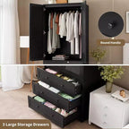 Armoire-penderie avec 3 tiroirs et 2 portes, meuble de rangement en bois pour chambre à coucher, armoire autoportante