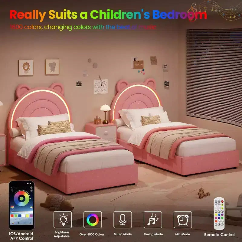 Twin Size Platform Bed Frame with Storage Drawers and LED Headboard