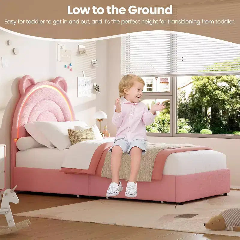 Twin Size Platform Bed Frame with Storage Drawers and LED Headboard