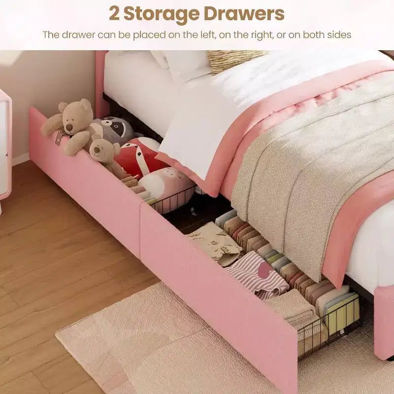 Twin Size Platform Bed Frame with Storage Drawers and LED Headboard