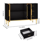 Buffet de cuisine avec 3 tiroirs et portes vitrées | Meuble de rangement avec plateau en faux marbre
