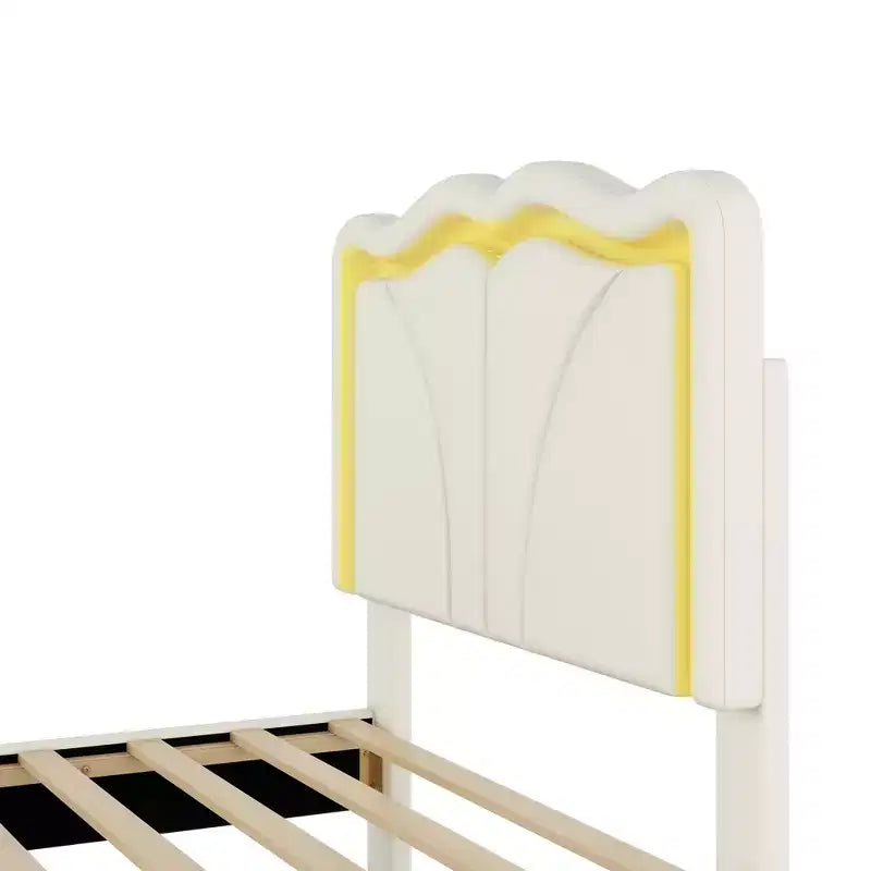 Lit plateforme tapissé double/complet avec tête de lit réglable et bande lumineuse LED