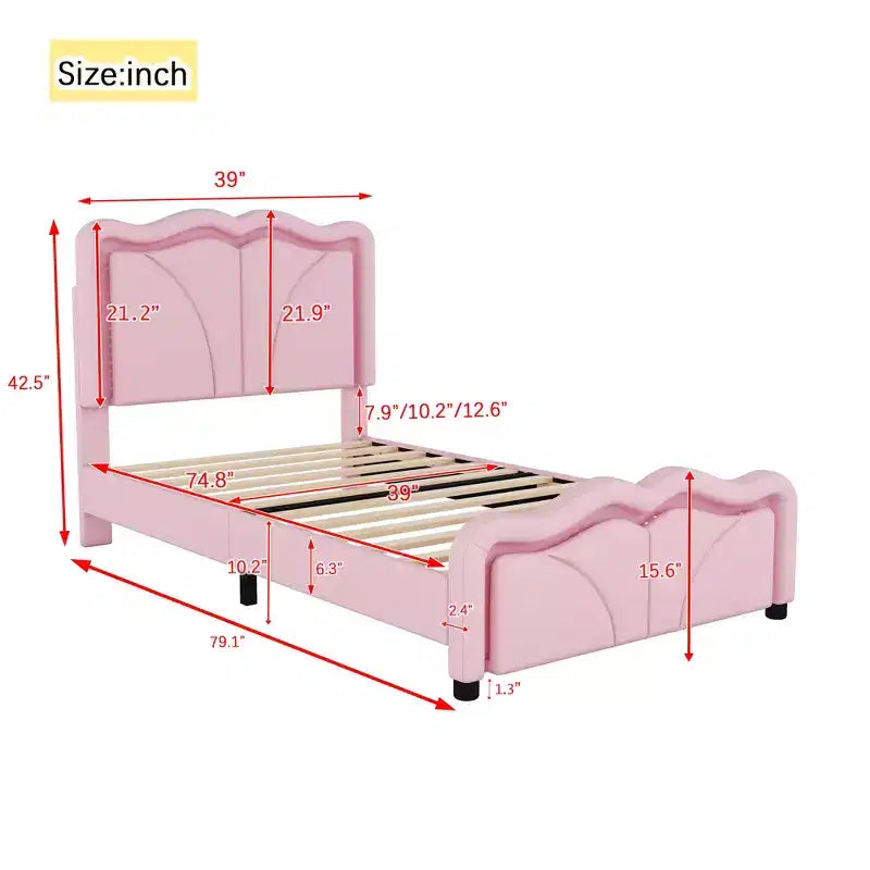 Twin/Full Upholstered Platform Bed with Adjustable Headboard and LED Light Strip