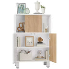 Armoire de rangement en bois avec portes coulissantes et étagères réglables