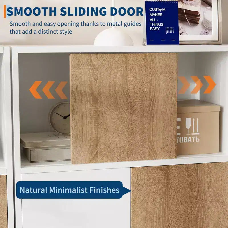 Armoire de rangement en bois avec portes coulissantes et étagères réglables