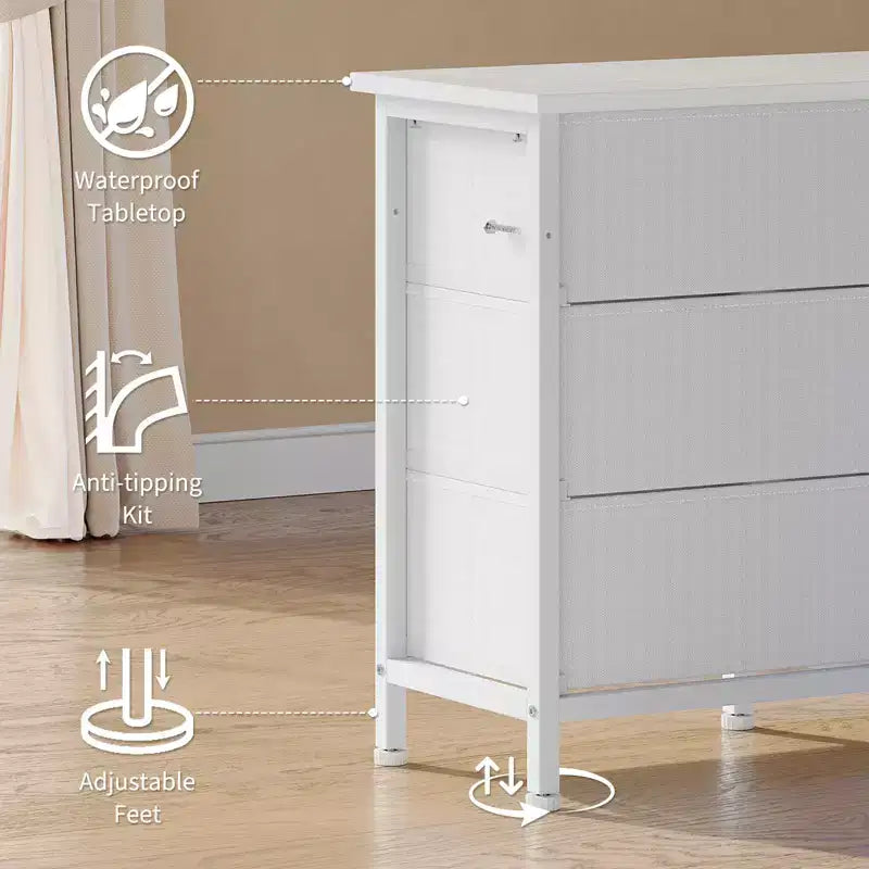 Commode de 160 cm avec 10 tiroirs en tissu, prise électrique, éclairage LED et support TV pour téléviseurs de 65 à 75 pouces
