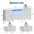 Commode de 160 cm avec 10 tiroirs en tissu, prise électrique, éclairage LED et support TV pour téléviseurs de 65 à 75 pouces