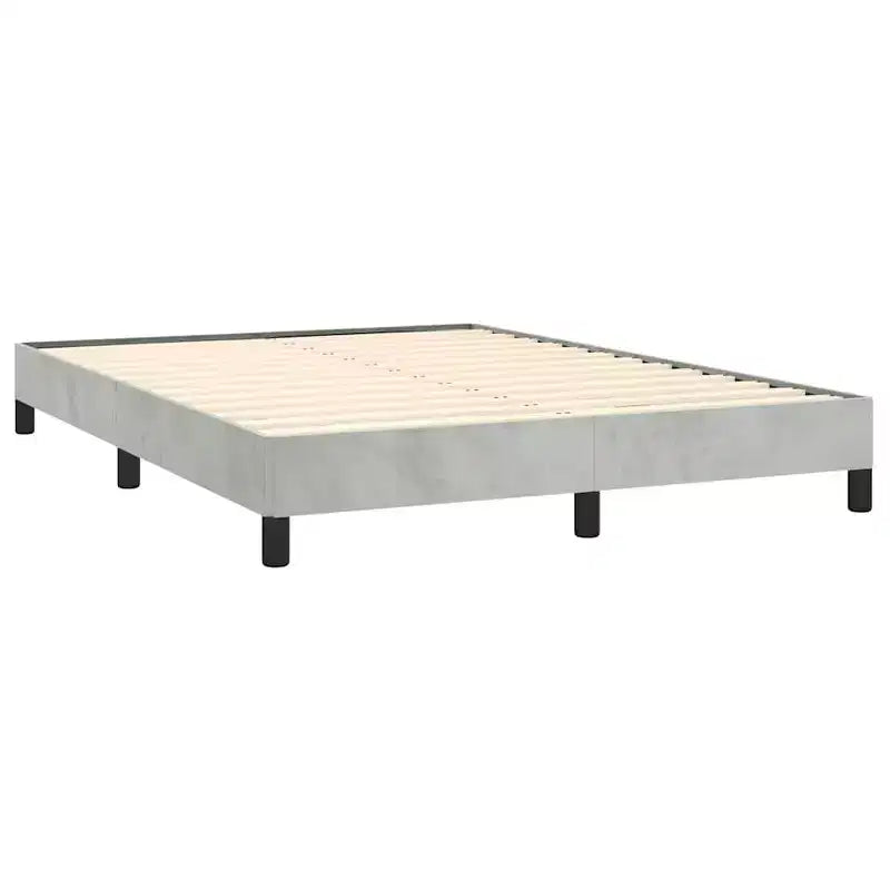 Queen Size Platform Bed Frame - Light Grey Velvet