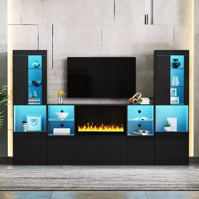 Meuble TV avec lumières LED et cheminée électrique pour téléviseurs jusqu'à 75 pouces