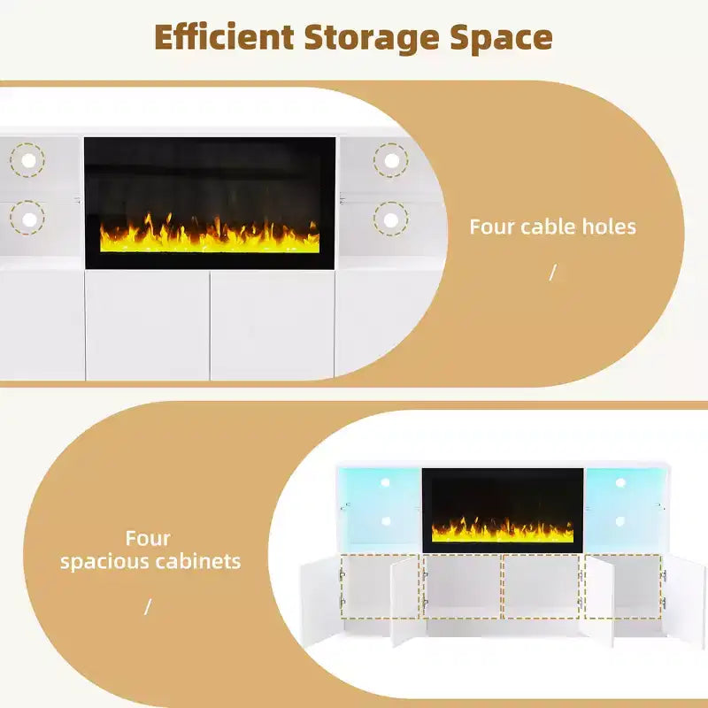 Meuble TV avec lumières LED et cheminée électrique pour téléviseurs jusqu'à 75 pouces
