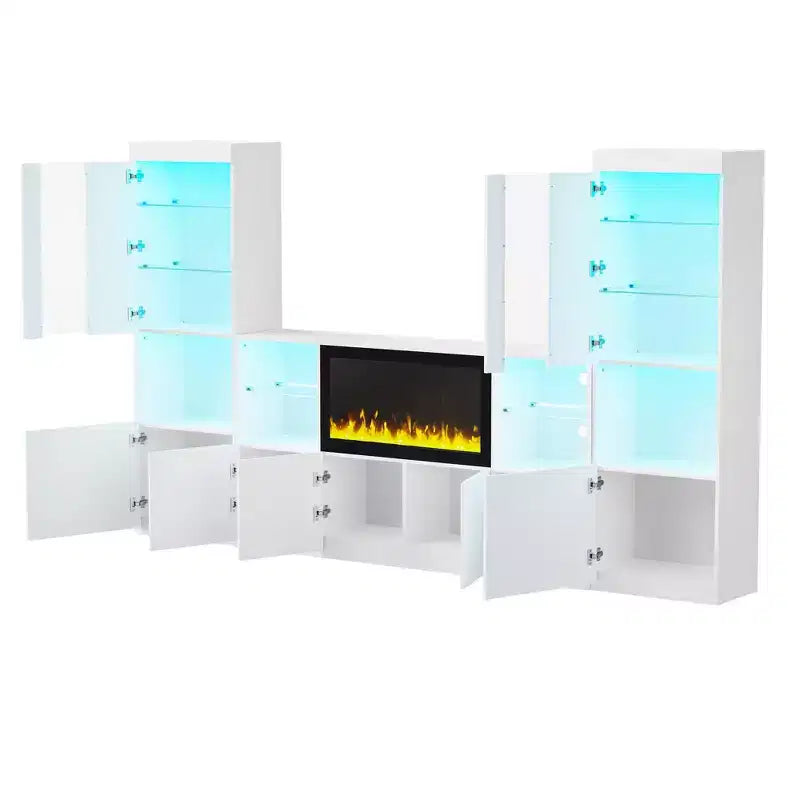 Meuble TV avec lumières LED et cheminée électrique pour téléviseurs jusqu'à 75 pouces