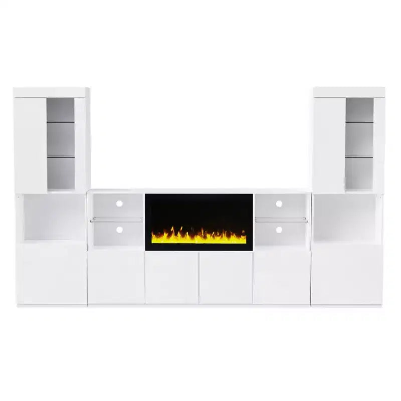 Meuble TV avec lumières LED et cheminée électrique pour téléviseurs jusqu'à 75 pouces