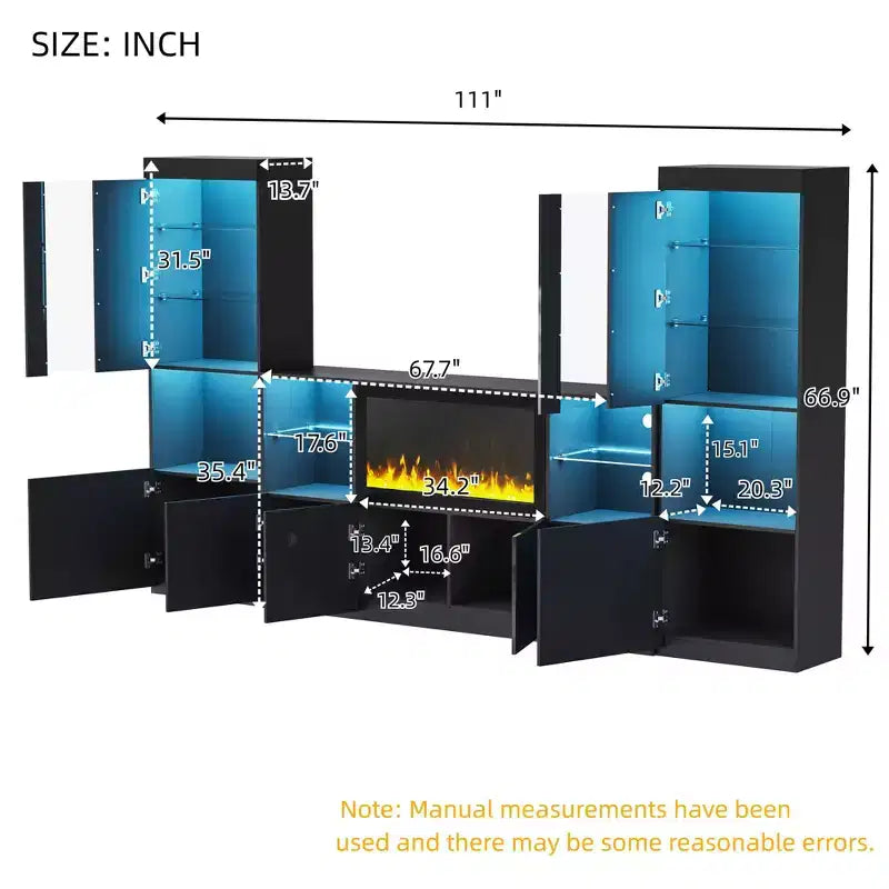 TV Stand with LED Lights and Electric Fireplace for TVs up to 75 Inches