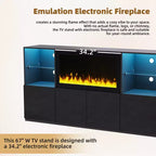 Meuble TV avec lumières LED et cheminée électrique pour téléviseurs jusqu'à 75 pouces