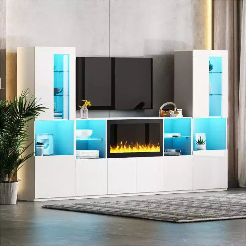 TV Stand with LED Lights and Electric Fireplace for TVs up to 75 Inches
