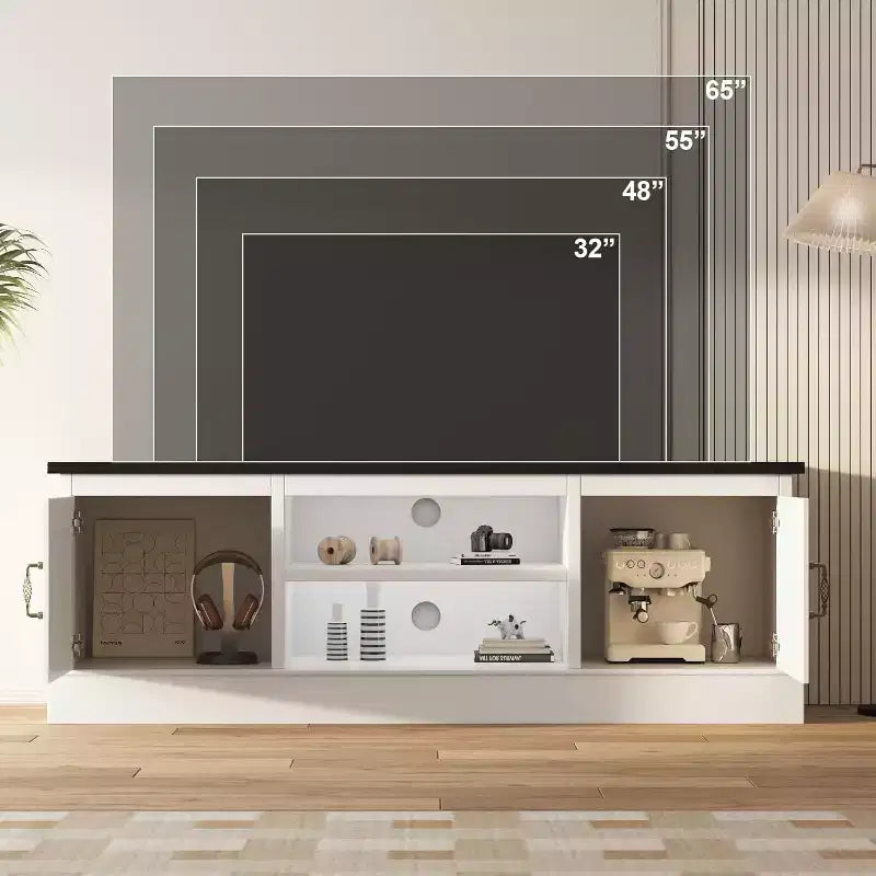 Meuble TV avec rangements et étagères, convient aux téléviseurs jusqu'à 65 pouces
