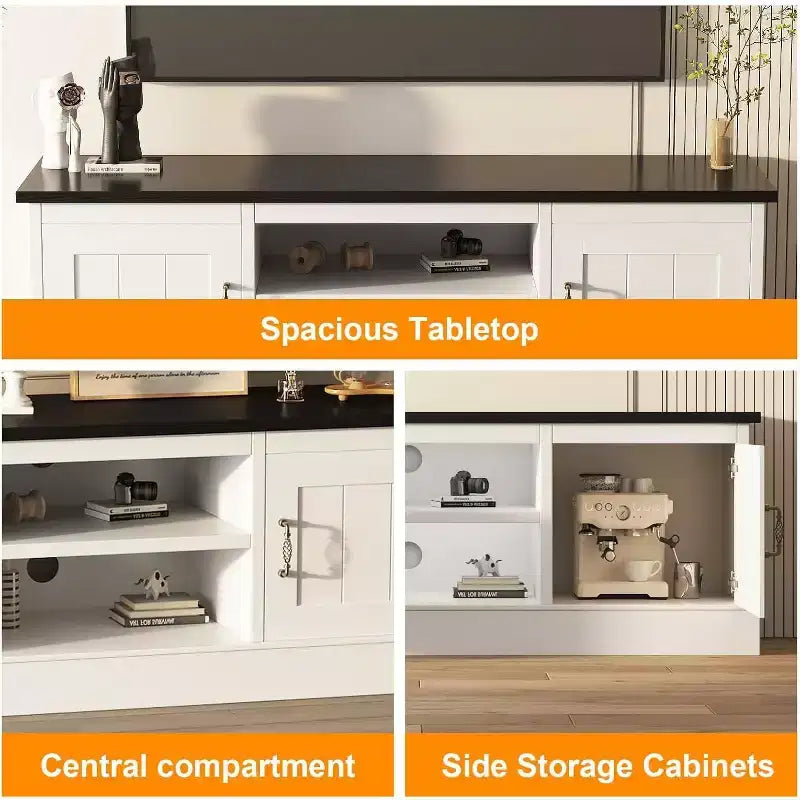 Meuble TV avec rangements et étagères, convient aux téléviseurs jusqu'à 65 pouces