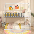 Twin Over Twin House Bunk Bed with Fence Guardrails and Ladder, Solid Wood, White