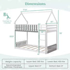 Twin Over Twin House Bunk Bed with Fence Guardrails and Ladder, Solid Wood, White