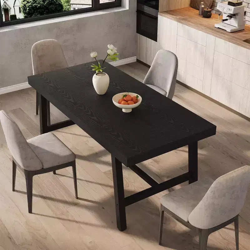 Industrial Dining Table with Metal Frame, Long Rectangular Kitchen Table for Dining Room