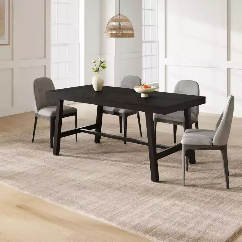 Industrial Dining Table with Metal Frame, Long Rectangular Kitchen Table for Dining Room