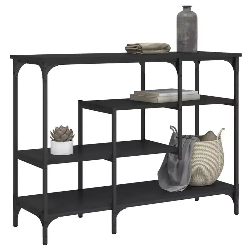 Console Table en Bois d'Ingénierie Noir Cadre en Métal avec Pieds Réglables