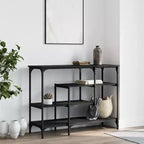 Console Table en Bois d'Ingénierie Noir Cadre en Métal avec Pieds Réglables