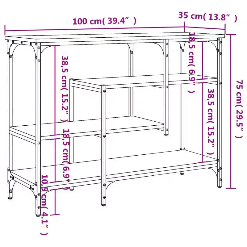 Console Table en Bois d'Ingénierie Noir Cadre en Métal avec Pieds Réglables