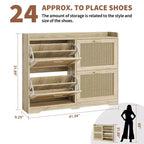Meuble à chaussures en rotin avec 4 tiroirs basculants, meuble à chaussures large en bois autoportant