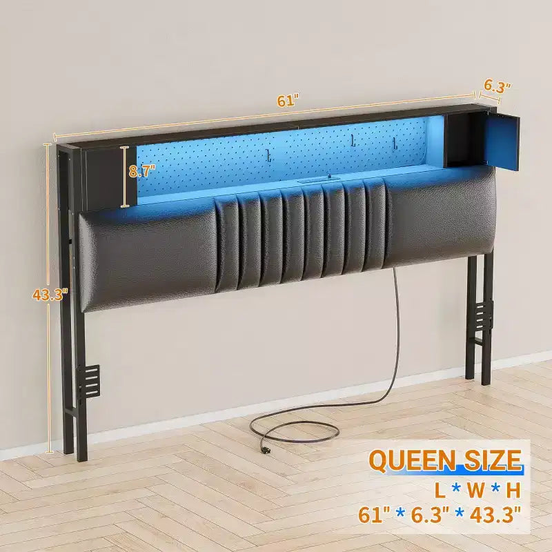 Storage Headboard with Charging Station and LED Light