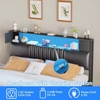 Tête de lit de rangement avec station de recharge et lumière LED
