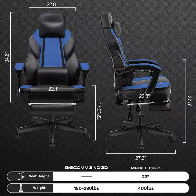 Gaming Chair with Footrest and Massage Lumbar Support