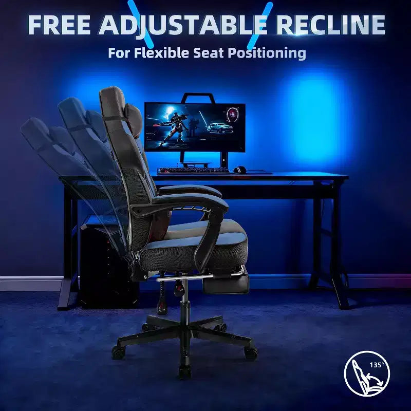 Gaming Chair with Footrest and Massage Lumbar Support
