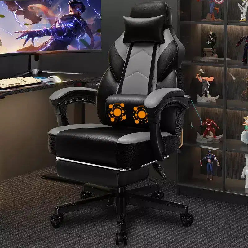 Gaming Chair with Footrest and Massage Lumbar Support