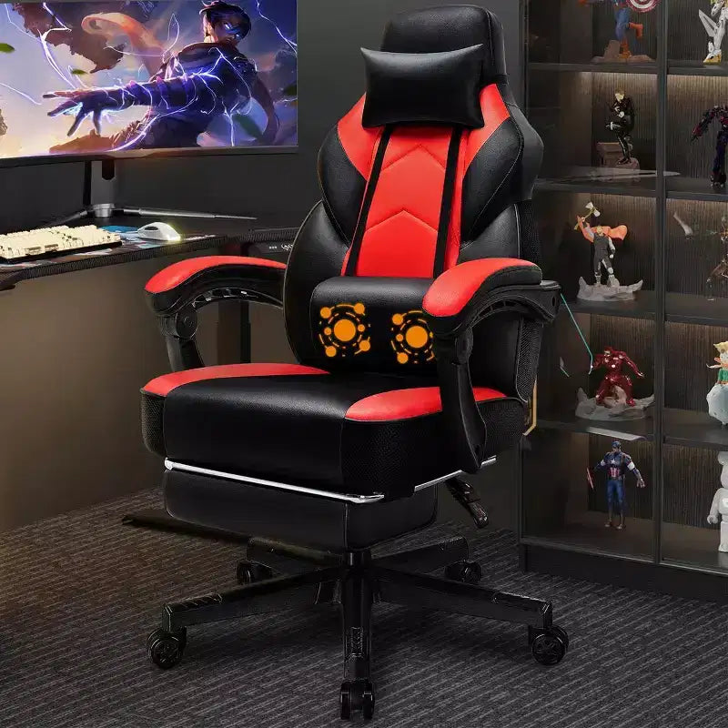 Gaming Chair with Footrest and Massage Lumbar Support