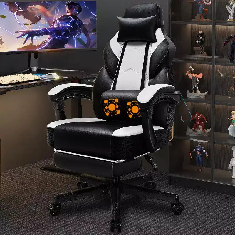Gaming Chair with Footrest and Massage Lumbar Support