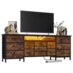 Commode de 178 cm avec 13 tiroirs en tissu et lumières LED, meuble TV large avec cadre en métal pour chambre et salon