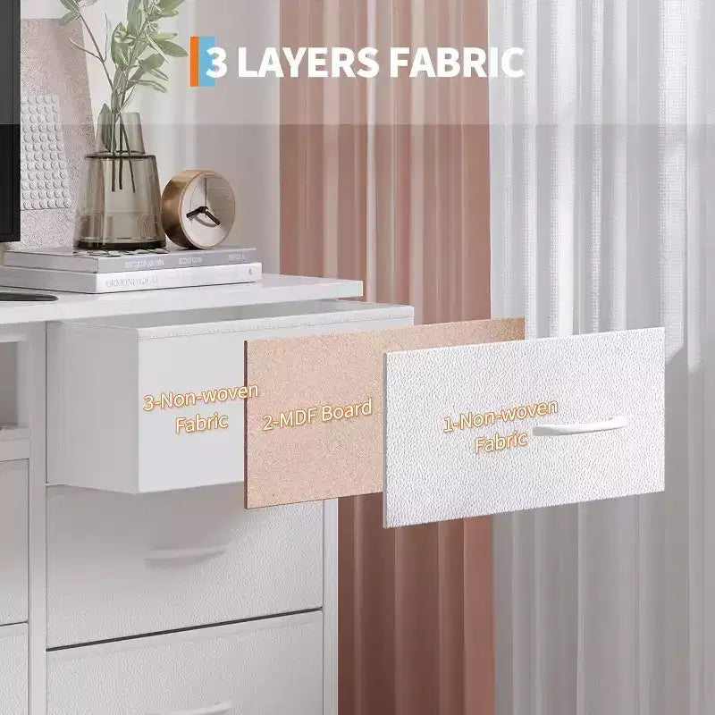 Commode de 178 cm avec 13 tiroirs en tissu et lumières LED, meuble TV large avec cadre en métal pour chambre et salon