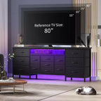 Commode de 178 cm avec 13 tiroirs en tissu et lumières LED, meuble TV large avec cadre en métal pour chambre et salon