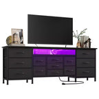 Commode de 178 cm avec 13 tiroirs en tissu et lumières LED, meuble TV large avec cadre en métal pour chambre et salon