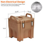 Transporteur isotherme pour bacs alimentaires avec cuillère, capacité de 20 L, chargement par le haut, acier inoxydable, avec roue et verrou latéral