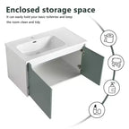 Meuble-lavabo de salle de bain mural avec évier, meuble flottant avec vasque en céramique, vert menthe