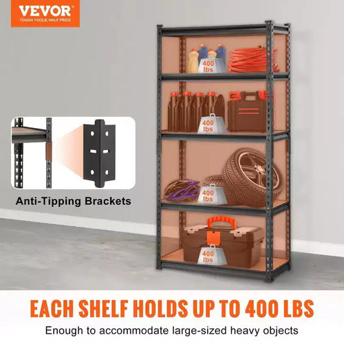 Étagère de rangement métallique réglable à 5 niveaux, capacité de 907 kg, 76,2 cm L x 30,5 cm l x 152,4 cm H pour garage, cuisine, garde-manger, sous-sol (noir)