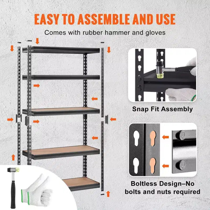 5-Tier Adjustable Metal Storage Shelving Unit, 2000LBS Capacity Heavy-Duty Rack, 30"L x 12"W x 60"H for Garage, Kitchen, Pantry, Basement (Black)