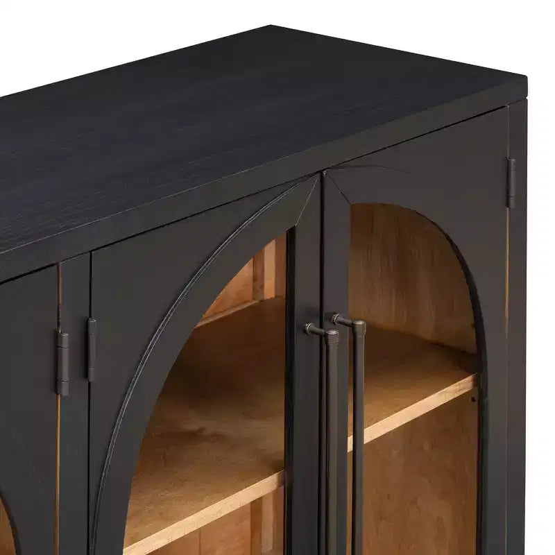 4-Door Storage Sideboard Buffet Cabinet with Glass Doors and Adjustable Shelves