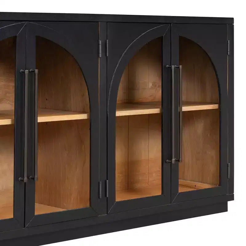 4-Door Storage Sideboard Buffet Cabinet with Glass Doors and Adjustable Shelves