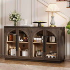 4-Door Storage Sideboard Buffet Cabinet with Glass Doors and Adjustable Shelves