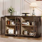 4-Door Storage Sideboard Buffet Cabinet with Glass Doors and Adjustable Shelves